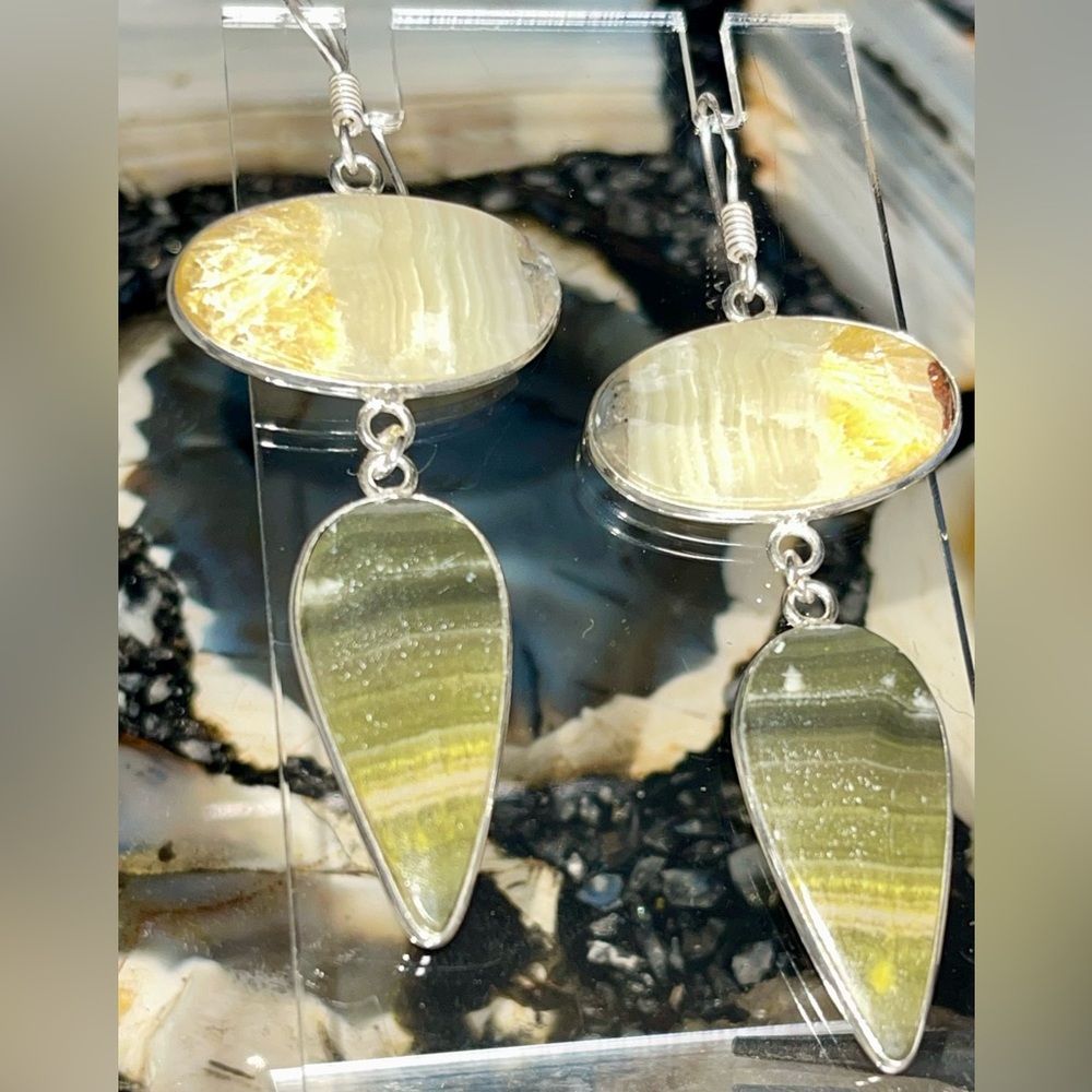 Indonesian Buzzing Bumblebee Jasper Earrings 2 1/2”